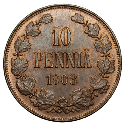 Finland, Nicholas II of Russia, copper 10 Pennia, 1908