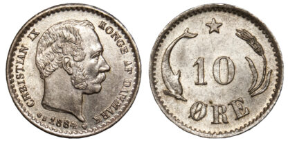 Denmark, Christian IX, 10 Øre, 1884
