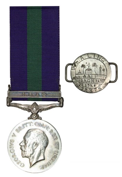 GSM, 1918-62, One Clasp, Iraq, to Driver A.T. Ling RA