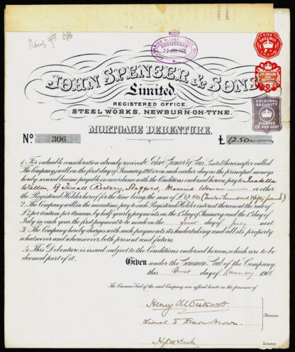 Great Britain, Steel Works Share Certificate, 1908
