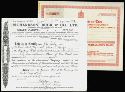 Great Britain, Thornaby-on-Tees, Share Certificates
