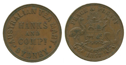 Australia, Sydney, Hanks & Company, Halfpenny Token, 1857