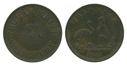 Australia, Tasmania, T. White & Son, Penny Token, 1857