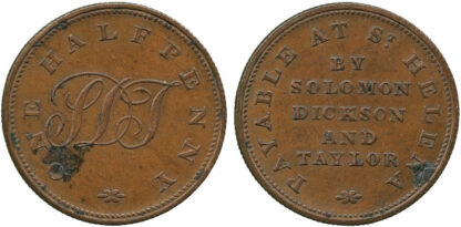 St Helena, Solomon, Dickson & Taylor, Copper Halfpenny Token