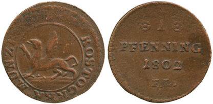 Germany, Rostock, Copper Pfennig, 1802