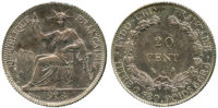 French Indo-China, silver, 20 Cents 1928