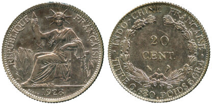French Indo-China, silver, 20 Cents 1928