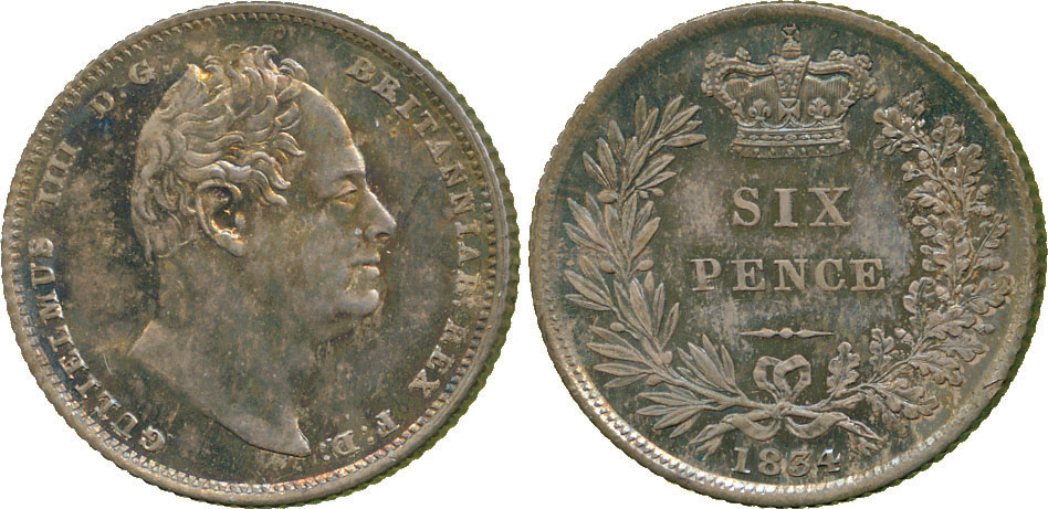 William IV, proof Sixpence, 1834