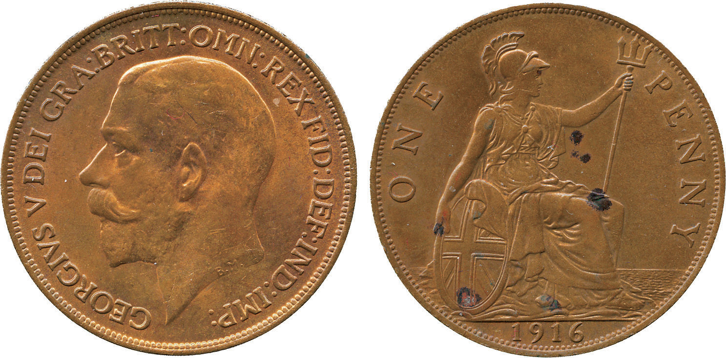 1916, Bronze Penny, Recessed Ear Variety