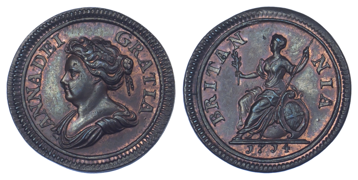 1714 Queen Anne Copper Farthing BMC 742