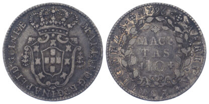 Angola, Portuguese Africa, Maria I, Silver 10 Macutas, 1796