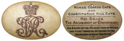 Victoria, Ivory Pass for Archbishop of Canterbury, c.1870's