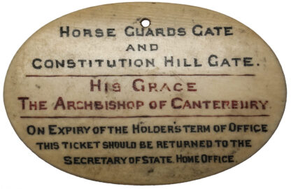 Victoria, Ivory Pass for Archbishop of Canterbury, c.1870's