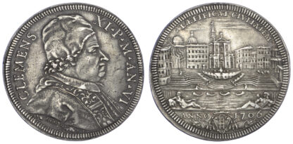 Italy, Papal, Clement XI, Silver Half Piastra, 1706
