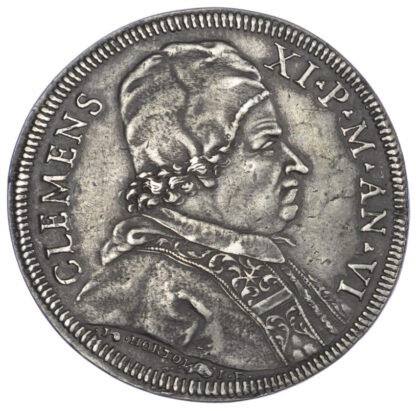 Italy, Papal, Clement XI, Silver Half Piastra, 1706