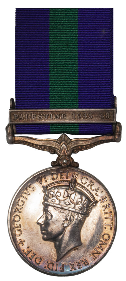 GSM 1918-62, One Clasp Palestine 1945-48 to Private J. Walsh