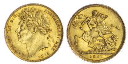 1821 George IV Sovereign About Uncirculated