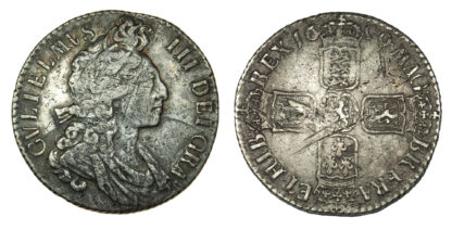 William III, 1699 Shilling (Flaming Hair)