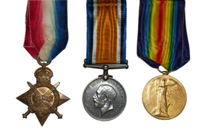 1914 Group of 3, Victory Medal to Pte CM Fox