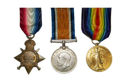 1914 Group of 3, Victory Medal to Pte T Philpot