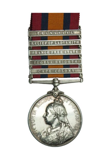 QSA 5 Clasps, CC Tugela OFS, Pte Sudbury KRRC