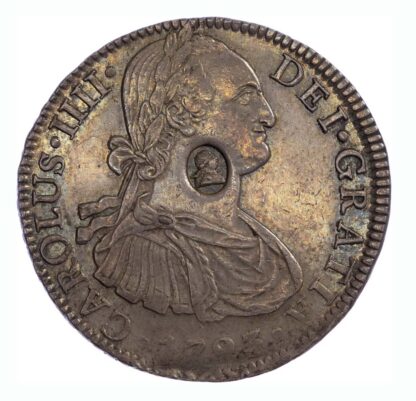1793 Oval Countermark Struck on 8 Reales of Charles IIII