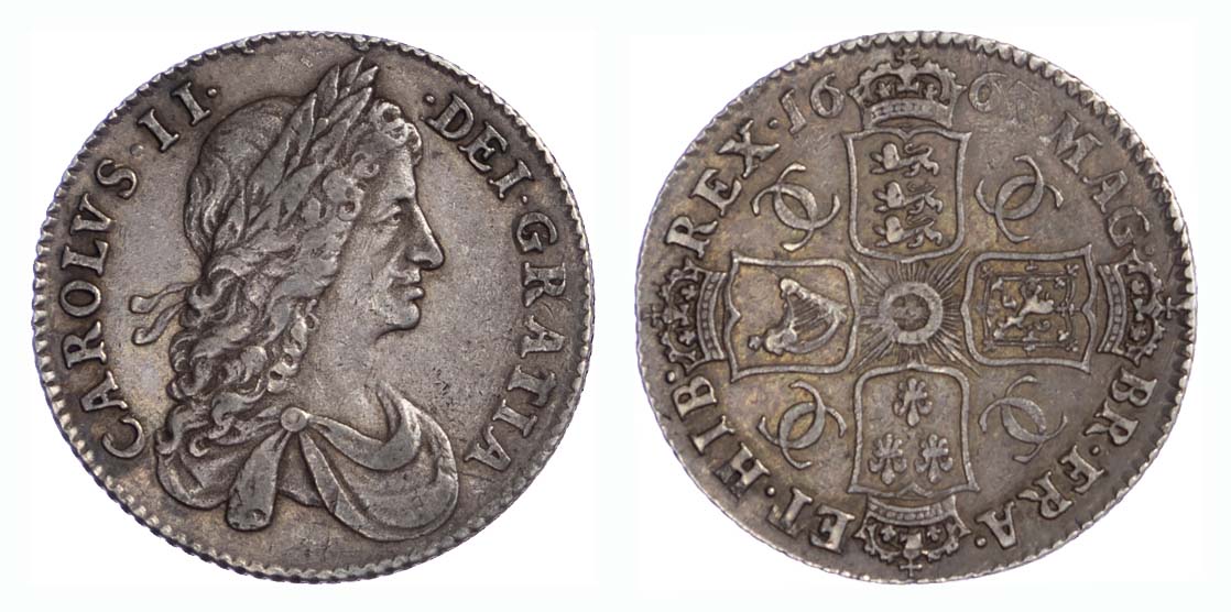 1663 Charles II Shilling First Bust Variety GVF