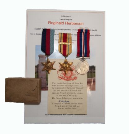 A WW2, Black Watch, Mareth Line Tunisia Campaign casualty group to Lance Sergeant R Herberson