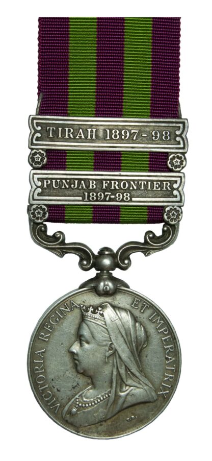 India Medal 1895-1902, QVR, two clasps, to Sowar Ahmad Shah