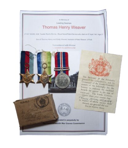 A WW2 Royal Naval Reserve Trawler Section Casualty Group of 3 to Leading Seaman Thomas Henry Weaver