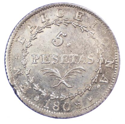 Spain, Barcelona under French occupation, silver 5 Pesetas