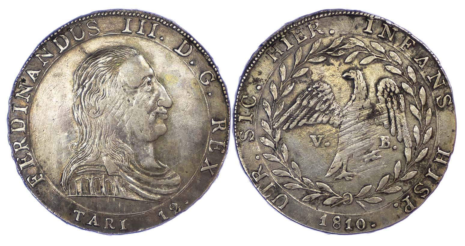 Italy, Sicily, 1810 Silver Piastra of 12 Tari