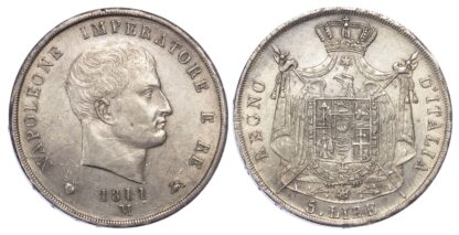 Italy, Kingdom of Italy (1805-14), Napoleon, silver 5 Lire, 1811 M