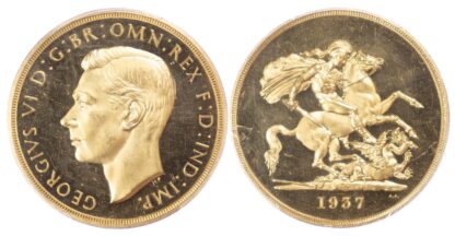 George VI, 1937 Proof Five Pounds Proof 63 Deep Cameo