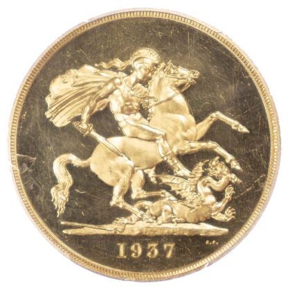 George VI, 1937 Proof Five Pounds Proof 63 Deep Cameo