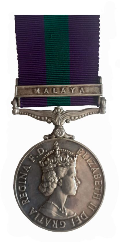 General Service Medal 1918-62, EiiR, one clasp Malaya to Private A.W. Densnap