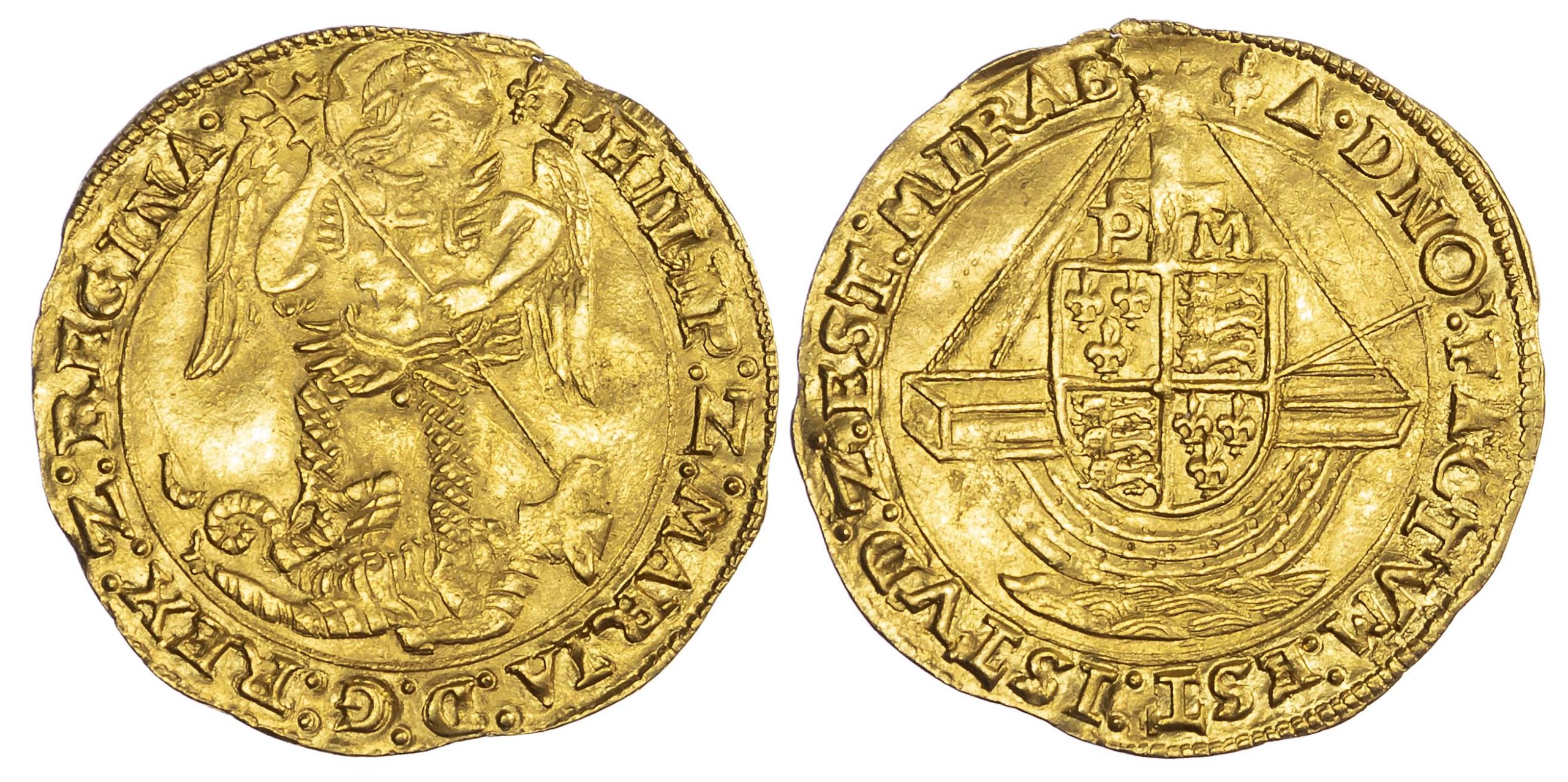 Philip and Mary (1554-58), Gold Angel, Class IV