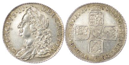 1758 George II Shilling Good Extremely Fine