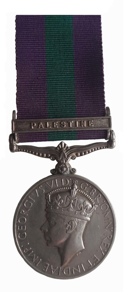 General Service Medal 1918-62, GVIR, one clasp, Palestine, to Private M. Bruce