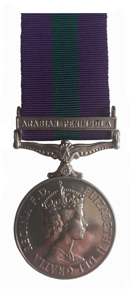 General Service Medal 1918-62, EiiR, one clasp Arabian Peninsula to Sergeant J.P. Hart