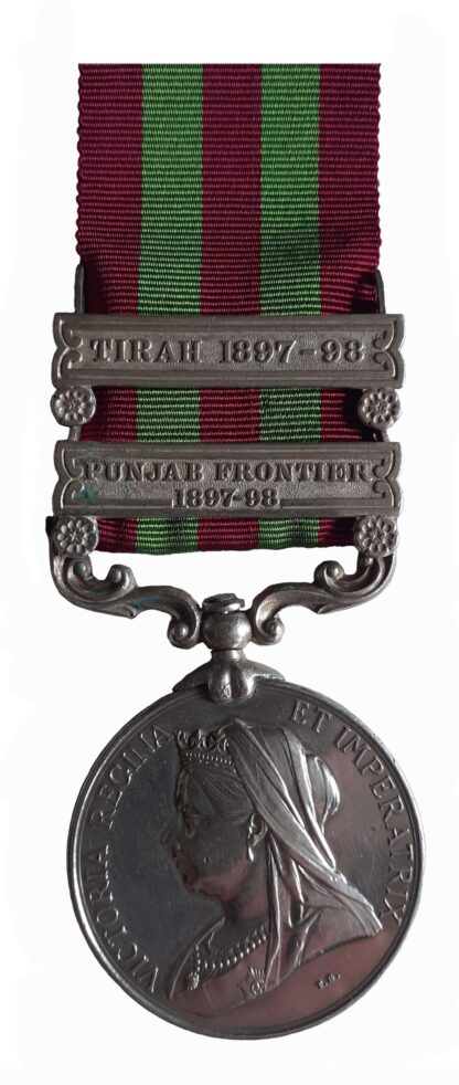 India Medal, 1895-1902, QVR, two clasps Punjab Frontier 1897-98, Tirah 1897-98 to Private A.H. Cole