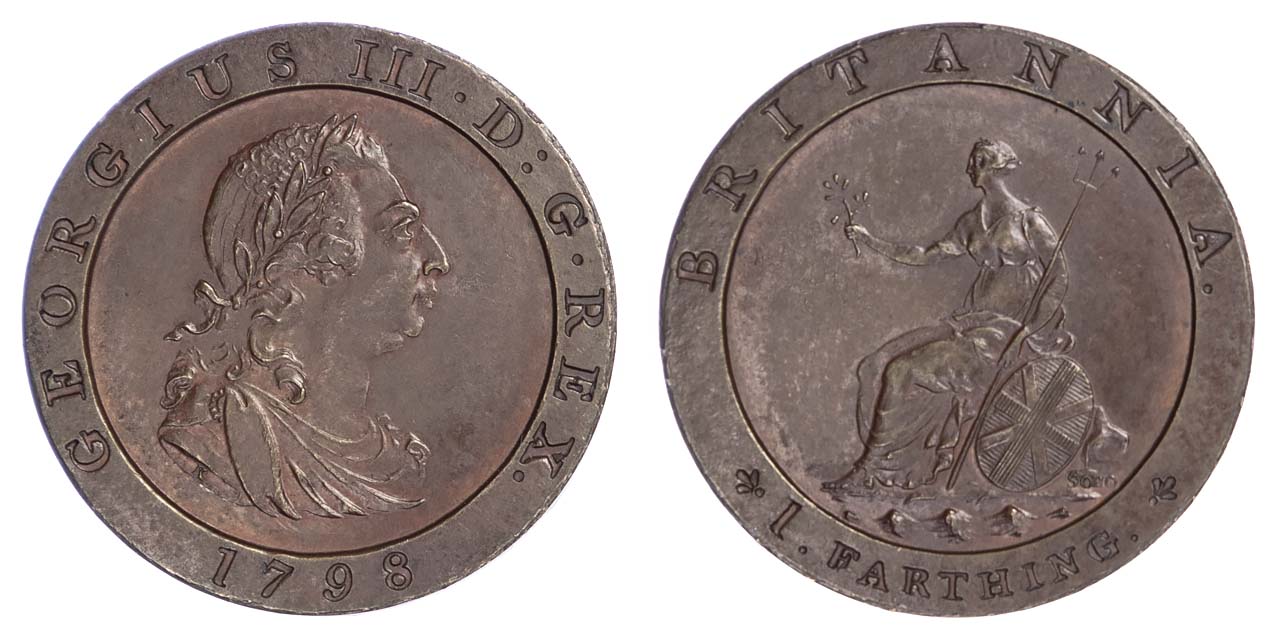 George III (1760-1820), Farthing, 1798 Bronzed Pattern restrike