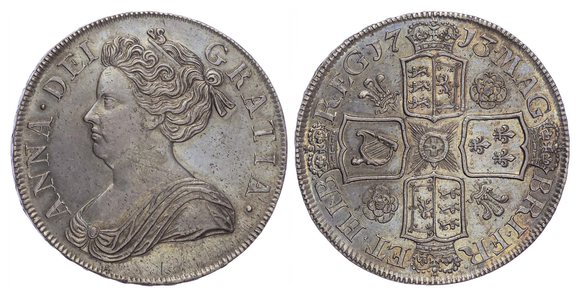 Anne (1702-14), Crown, 1713, Roses & Plumes issue, Dvodecimo edge