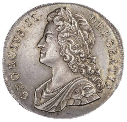 George II (1727-60), Crown, 1732, Roses and Plumes, young head, Sexto edge