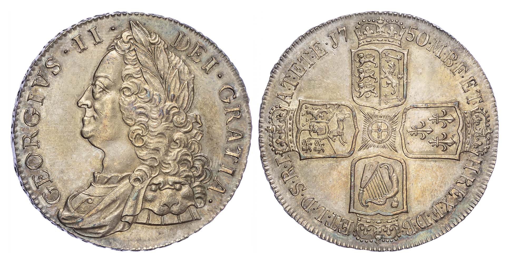 George II (1727-60), Crown, 1750, Older bust, VICESIMO QVARTO Edge