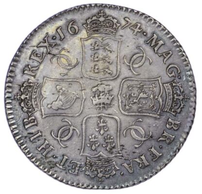 Charles II (1660-85), Shilling, 1674, plume below bust
