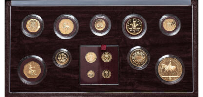 2002 Elizabeth II Gold Proof Set Golden Jubilee, five pounds to Maundy penny