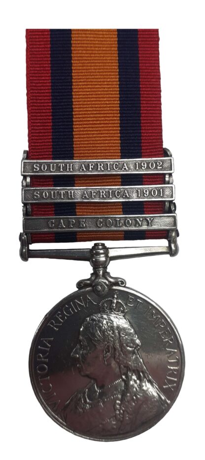 Queen’s South Africa Medal, 3rd type reverse, three clasps, to Bugler W.A. Barkley
