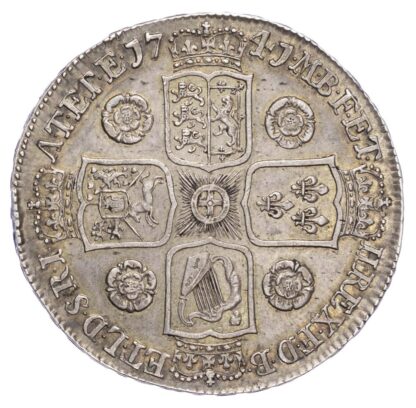 George II (1727-60), Crown, 1741, Roses in angles, young bust, edge Decimo Qvarto