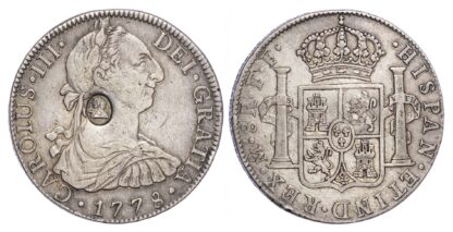 George III (1760-1820), Oval countermark struck on Spanish Eight Reales of King Charles III, 1778